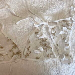 Elegant White and Gold Lace Lingerie Set